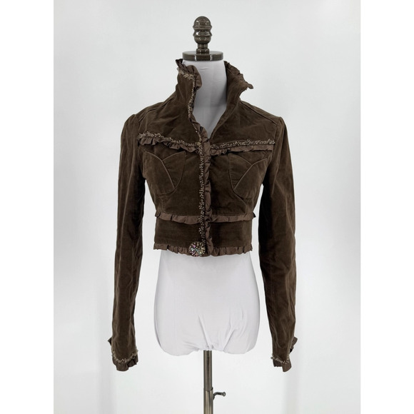 Max Mara Jackets & Blazers - Max Mara Womens Brown Velvet Beaded Crop Blazer Jacket Sz 2